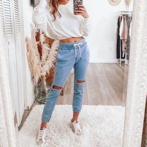 Style Rack Light Blue Distressed Sweatpants Jogger